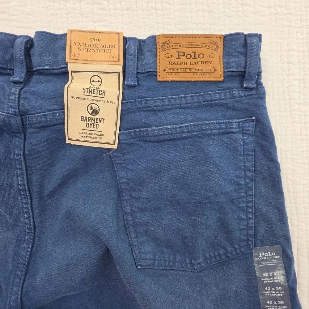 Polo Ralph Lauren Varick‎ Slim Straight Jeans Mens 42x30 Navy Blue NEW Stretch